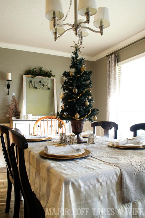 Restoration Hardware Christmas Tree as a table centerpiece. A delightful Dining Room Holiday Tour. See how Mrs Major Hoff decorates for Christmas. The tour features table decorations, dining room decorating ideas, place settings and an idea for homemade Christmas gift that can be personalized for your holiday guests. This post is part of the Home For The Holidays Blog Tour. Restoration Hardware Christmas Tree as a table centerpiece. A delightful Dining Room Holiday Tour. See how Mrs Major Hoff decorates for Christmas. The tour features table decorations, dining room decorating ideas, place settings and an idea for homemade Christmas gift that can be personalized for your holiday guests. This post is part of the Home For The Holidays Blog Tour.