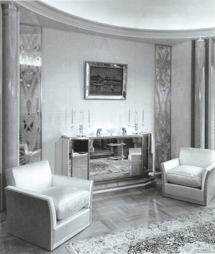 I love this pair of arm chairs - their slightly curved sides lend the overall modern design a nice softness. That mirrored console is making me second guess the design I had in mind for the ones in my dining and living rooms... I love this pair of arm chairs - their slightly curved sides lend the overall modern design a nice softness. That mirrored console is making me second guess the design I had in mind for the ones in my dining and living rooms...