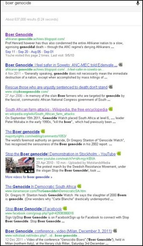 Boer Genocide 637000 Google hits Dec 23 2011
