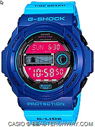 CASIO G-SHOCK G-LIDE 2012 SPRING SUMMER WATCHES GLX150  GWX8900B SURF TIDAL GRAPH WAVES FALL WINTER tide moon data graph contrasting LCD for the convenient tracking high low tides 200M water resistance.
