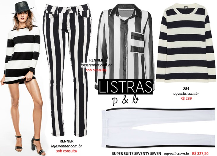 As roupas com listras preto e branco (P&B) em alta. moda listras preto branco calcas