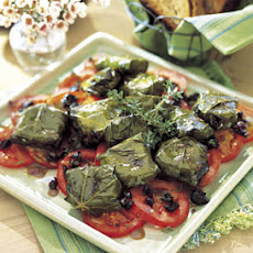 Goat Cheese in Grape Leaves with Tomato and Olive Salad