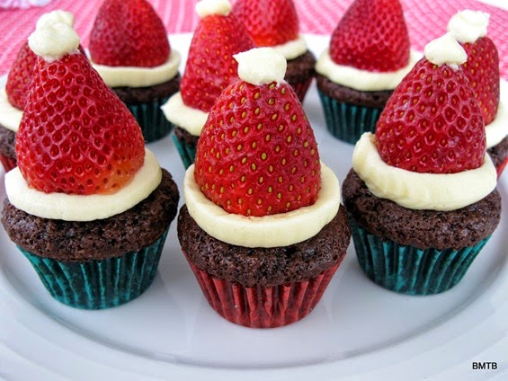 Chocolate Cupcakes with Strawberry Santa Hats by Baking Makes Things Better