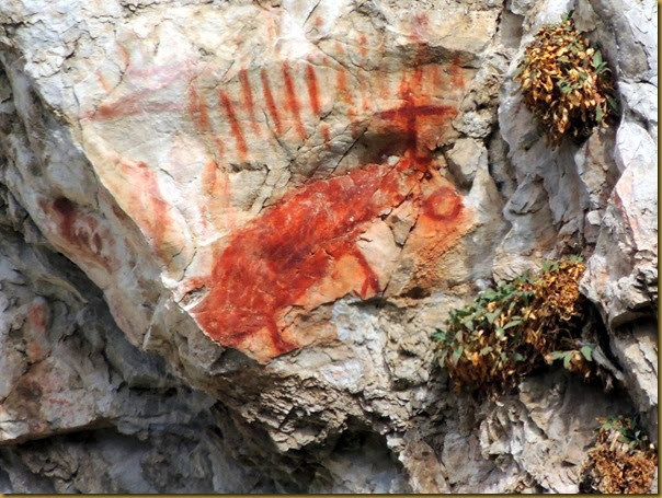 Pictograph illustrating bison with several arrows in it pictograph with bison