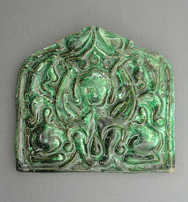 Tile | Origin: Turkey | Period: 13th century | Collection: The Madina Collection of Islamic Art, gift of Camilla Chandler Frost (M.2002.1.108) | Type: Ceramic; Architectural element, Earthenware, molded and glazed, 4 1/4 x 4 11/16 in. (10.8 x 11.91 cm)