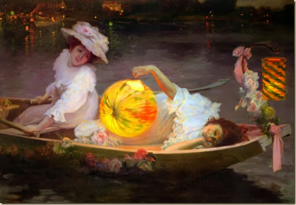 Ulpiano Checa y Sanz, Jeunes filles dans une barque et lampion Ulpiano Checa y Sanz, Jeunes filles dans une barque et lampion