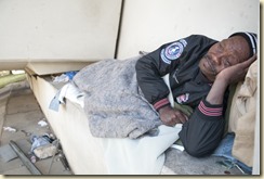 “Geechie,” a Charleston, S.C., native has been homeless for about 12 years. He sleeps “on top of 15 blankets and under 15 blankets” in a little nook next to a bridge overlooking a curved on-ramp where he’s unlikely to be noticed. <br /><br />In five years Geechie says he’d like to have his teeth fixed, his own apartment, and own a trucking company. 
