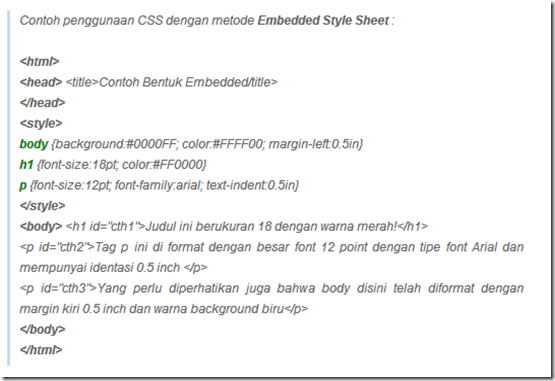 Penggunaan CSS Embedded Style Sheet