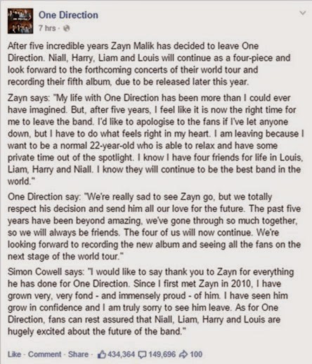 Zayn Malik leaves One Direction