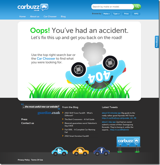 404 Error Page Design - carbuzz