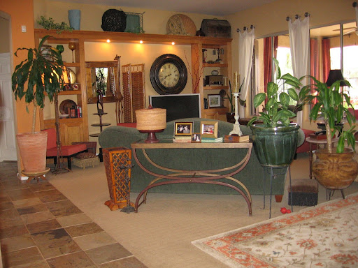 All Lynda's beautiful garage sale finds come together in her living room.