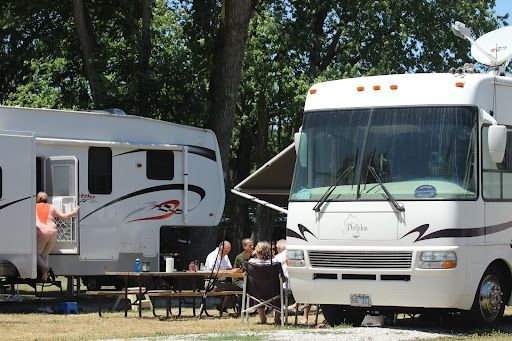 The May's RV with family and friends.  The park owner put their 5th Wheel on the lot next to them so family who flew in from England would have a place to stay.