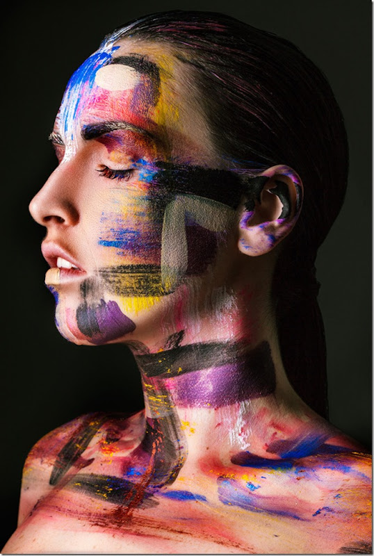 MAKE UP ART Stefan Bourson художник ретушер, автор необычного макияжа фейсарта где лицо девушки представляется картиной рассписаной разными  цветами и линиями