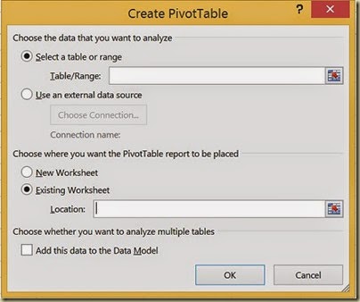 Pivot Tables in Excel - Empty Dialogue Box