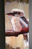 Kookaburra - 22 x 90 cm - olieverf op oude schommelzitting