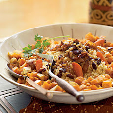 Roasted Vegetable Couscous with Chickpeas and Onion–Pine Nut Topping (Al Cuscus bil Khodar al-mausim)