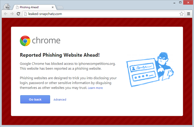 Chrome reporting a phishing warning for the "Facebook" login page