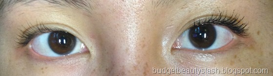 right eye with l'oreal million lashes mascara and bare left eyelashes