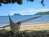 An outrigger canoe on the southern part of Nosy Mitsio, looking towards Nosy Ankarea (the little hump island in the middle). Madagascar6 - 085.jpg