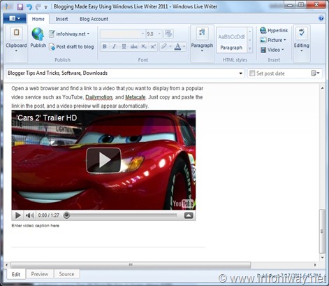 windows live writer adding video
