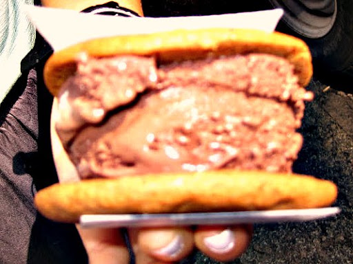 The hot cake cookies with nutella toasted almond ice cream sandwich from Coolhaus. The hot cake cookies with nutella toasted almond ice cream sandwich from Coolhaus.
