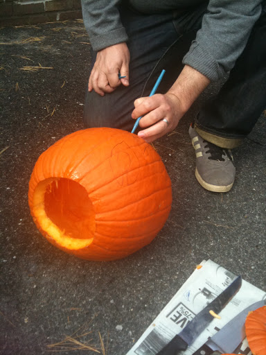When it was time to carve, we decided the first pumpkin should be a scary one.