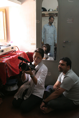 Kayoko and Anand filming the interview.