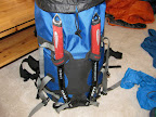 Ice tools on back (one is a glacier axe)