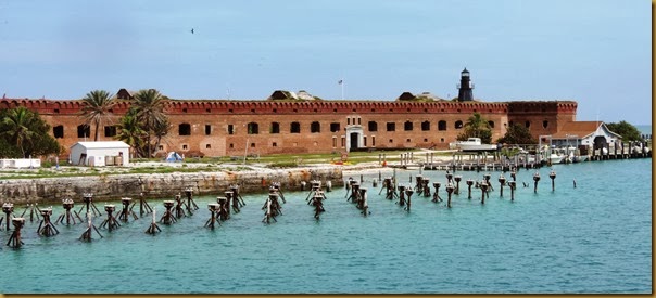 View of Fort Jefferson and good snorkeling area by the ancient pillars