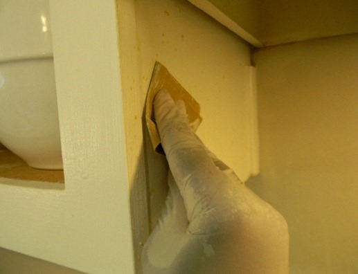 sanding grease off cabinet