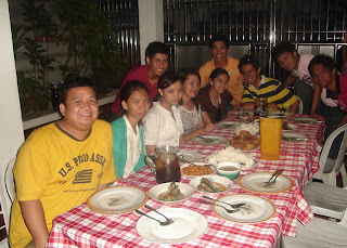 March 21: Students dine a sumptuous supper courtesy of Lucky's family.