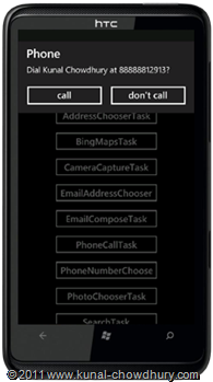 WP7.1 Demo - Phone Call Task Main UI