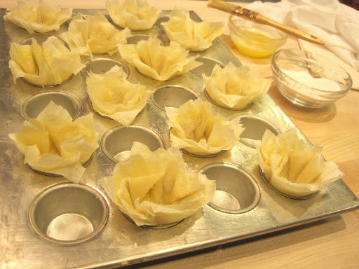 Cut phyllo sheets into 5x5