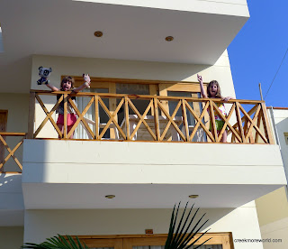 Emma and Lily are psyched to have a balcony and be in the warm beachside sun.of Paracas