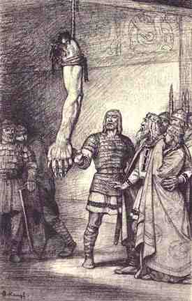 Beowulf Shows Hrothgar Grendel Arm, Asatru Gods And Heroes