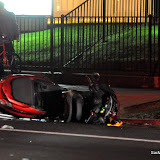 Per paramedic radio report, a 44 year old female creashed on her moter scooter early Monday morning. She sustained injuries to her head, shoulder, back and her left foot was nearly amputated and still in her shoe and had an altered level of conciousness. SacPD stated they were not able to evaluate on scene if alcohol was a factor due to the victims injuries and level of conciousness. It appears that the her troubles began in the middle of the intersection where a deep, long gouge was found in the pavent. It then appears that she came in contact with the light pole on the north west corner of the intersection. Skid marks continue west down P street for a few feet. The victim was transported to UC Davis hospital via paramedics. News_110404_ScooterCrash_Midtown