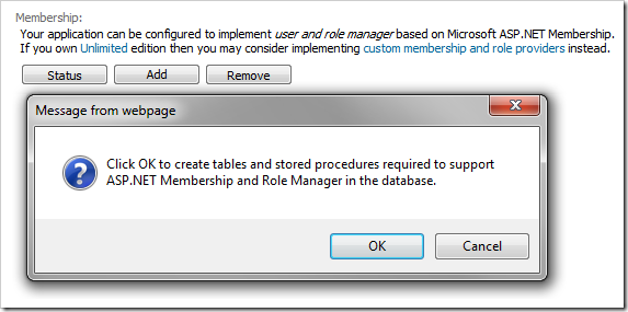 Adding ASP.NET Membership to the database.