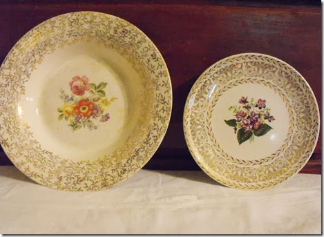 African Violet gold leaf salad plate partnered with Am Limoges