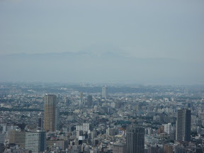 Mount Fuji, in the far hazy distance.