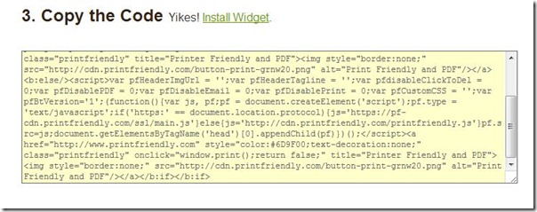 Copy and Paste Button Code, Printfriendly tutorial step from Setting for Four