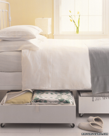 The space under your bed can be put to sensible use with these bins, made by attaching casters to a wooden box, a drawer from a chest, or a wine crate. The space under your bed can be put to sensible use with these bins, made by attaching casters to a wooden box, a drawer from a chest, or a wine crate.