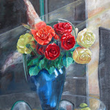 Rosen auf Glastisch. Öl auf Leinwand. 50x70 cm. Copyright 2006 by O.Weinreich