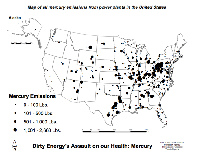 Map of All Mercury Emissions from U.S. Coal-fired Power Plants, November 2011. EPA / Environment America