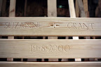 Seat with carved inscription