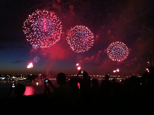 The barges are positioned between 20th street and 55th street (our offices are located at 26th street) which allows many people in both New York and New Jersey a perfect view of the show.