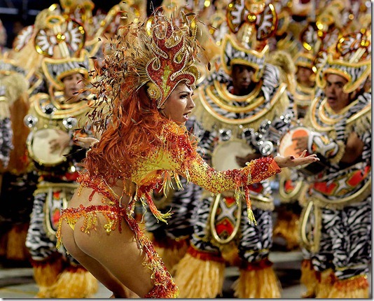 A dancer from the Mocidade Alegre samba school performs in Sao Paulo. (Andre Penner/Associated Press)