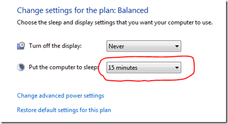 Windows 7 Sleep Mode settings