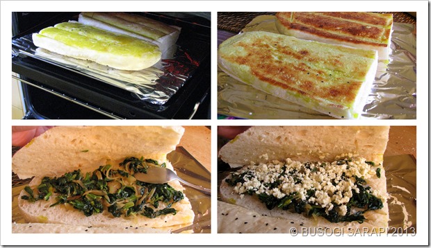 TOASTED TURKISH BREAD WITH SPINACH, FETA & MELTED CHEESE STEP13-16© BUSOG! SARAP! 2013