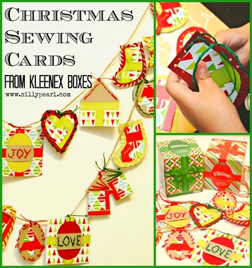 Kids Christmas Craft - Sewing Cards from Kleenex Boxes - by The Silly Pearl Kids Christmas Craft - Sewing Cards from Kleenex Boxes - by The Silly Pearl