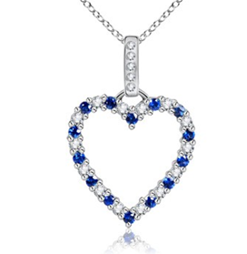 Round Sapphire and Diamond Heart Pendant